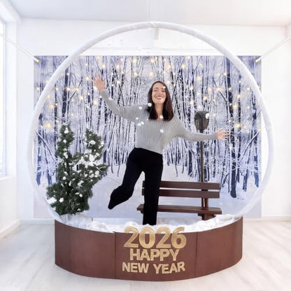Lighted Christmas Snow Globe Photo Booth Kit with Metal Arch and Backdrop