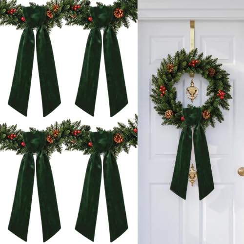 Green Velvet Christmas Wreath Sash Set - 4 Pcs Holiday Decor