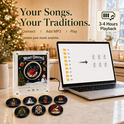 Christmas Mini Vinyl Record Music Player with Fridge Magnets - Classic Christmas
