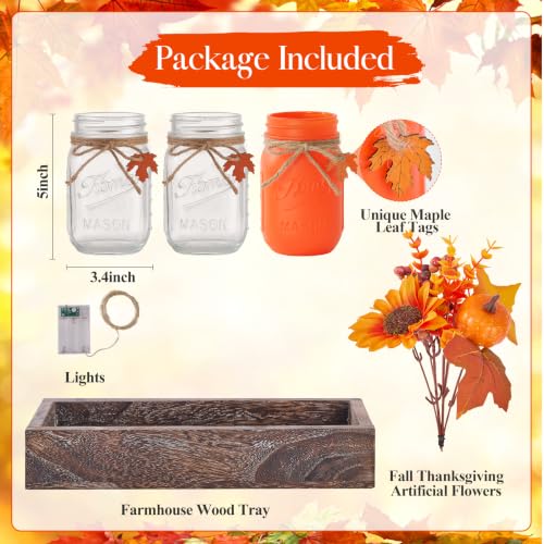 Fall Thanksgiving Mason Jar Centerpiece - Orange Autumn Decor