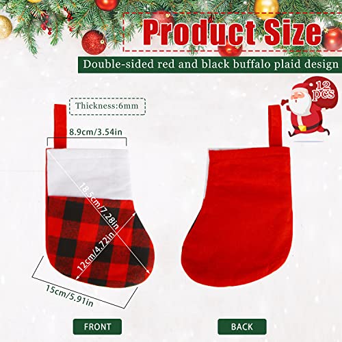 Mini Christmas Stockings Set of 12 - Red Buffalo Plaid Holiday Decor
