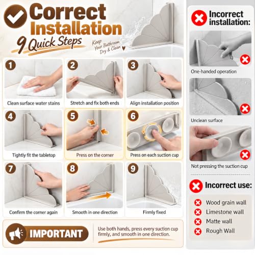 No Adhesive Silicone Splash Guard for Bathtub - Light Grey 2-Pack