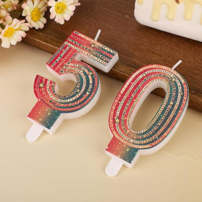 Retro Colorful Number Birthday Candles 50 - 2 Pcs Party Cake Decorations