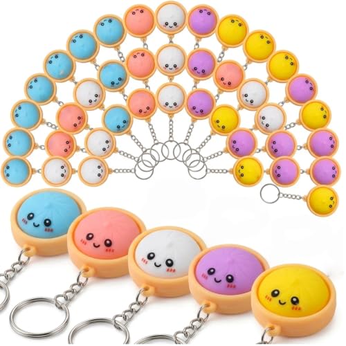 30Pcs Cute Mini Dumpling Keychains Bulk Food Keyring Party Favors