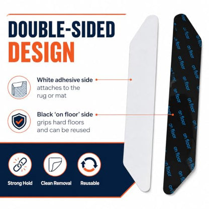 8 Pack Washable Rug Grip Tape - Reusable Double-Sided Carpet Non-Slip Tape for Hardwood & Tile Floors