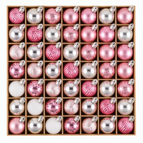 Mini Christmas Ornaments Set Pink Gold 49ct Tree Decorations - Pink & Gold