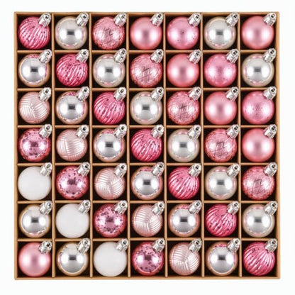Mini Christmas Ornaments Set Pink Gold 49ct Tree Decorations - Pink & Gold