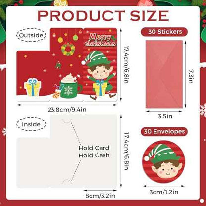 WSICSE 30PCS Christmas Money Holders for Cash, 6 Styles Christmas Money Envelopes with Stickers for Cash Greeting Cards Coupons Greetings