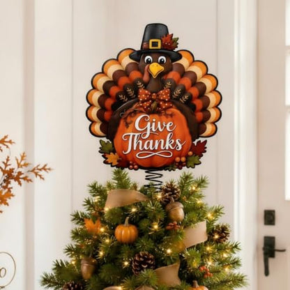 Thanksgiving Turkey Tree Topper with Spring Base - Metal, 11.8 Inches