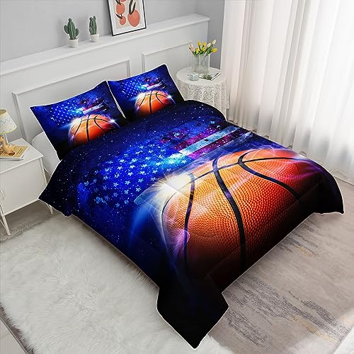 Kids Comforter Set Basketball Print Full Bedding Includes 1 Comforter & 2 Pillowcases