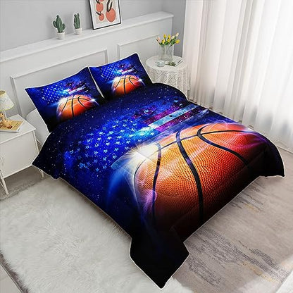 Kids Comforter Set Basketball Print Full Bedding Includes 1 Comforter & 2 Pillowcases