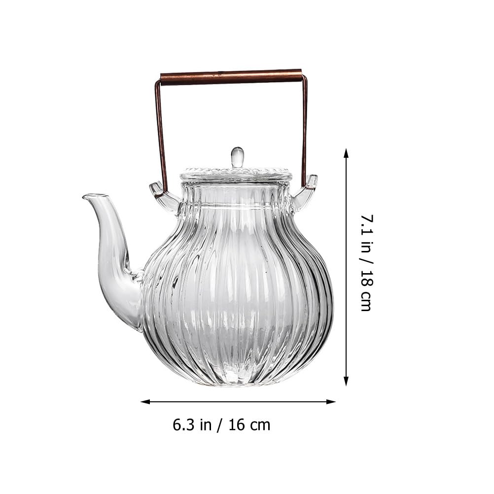 Zerodeko Elegant Glass Teapot Pot Copper Handle 800ml Tea Brewing Pot Stovetop Tea Kettle for Brew