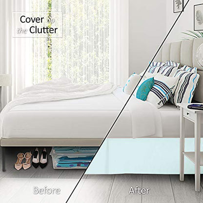 Twin XL Egyptian Cotton Bed Skirt 18-Inch Drop - Classic Box Pleated Aqua Blue