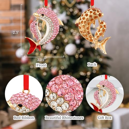 Dolphin Christmas Ornament Pink - Coastal Sea Ocean Beach Nautical Decorations