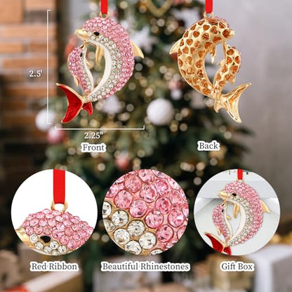 Dolphin Christmas Ornament Pink - Coastal Sea Ocean Beach Nautical Decorations