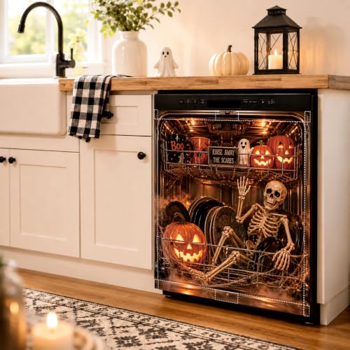 Halloween Skull Skeleton Dishwasher Magnet Cover - One Size Fall Decor