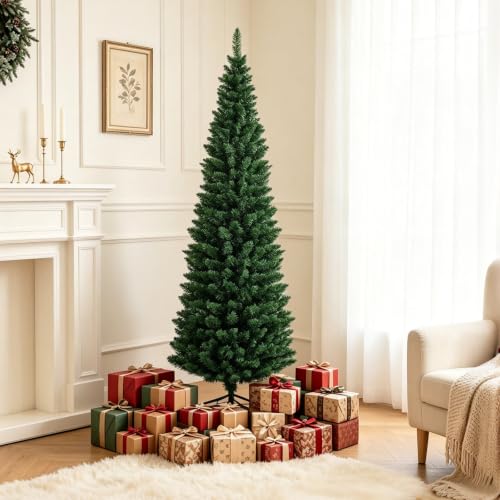 7FT Slim Pencil Artificial Christmas Tree - Unlit, PVC, Metal Stand