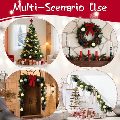 3.15 Inch Velvet Christmas Ornaments Bulk - Beige, Haze Blue & Navy Blue, 24 Pack