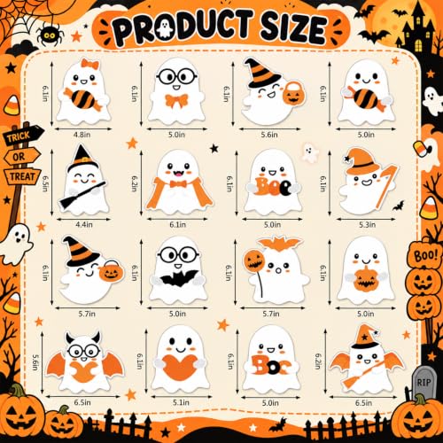 Orange Halloween Ghost Cutouts Bulletin Board Decorations - 48 Pcs