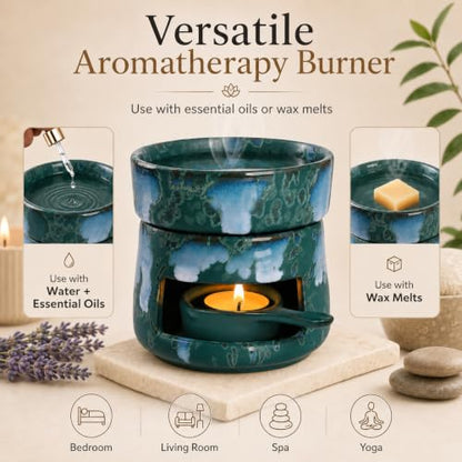 Ceramic Oil Burner and Wax Warmer - Dual-Use Tealight Candle Holder