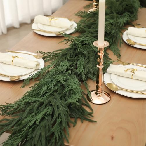 Jutom 9 ft Artificial Christmas Garland with Norfolk and Cypress Mix - Indoor Outdoor Decor