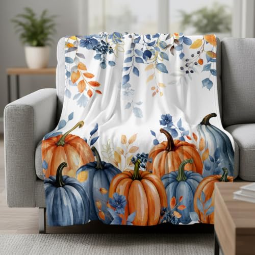 Fall Maple Branch Flannel Blanket for Bed and Couch, 30x40 Inches - Orange Blue White, Cozy Throw for All Seasons