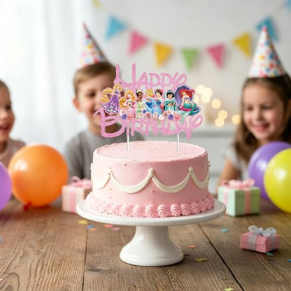 Princess Cake Topper - Pink Glitter Birthday Cake Decoration for Girls