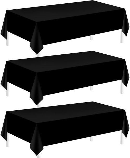 Childom Plastic Tablecloths - 3 Pack Disposable Black for Rectangle Tables 54" x 108" | Perfect for Parties & Events
