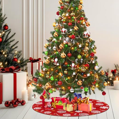 Lollipop Christmas Tree Skirt 48 Inch Candy Cane Xmas Tree Decor - Red