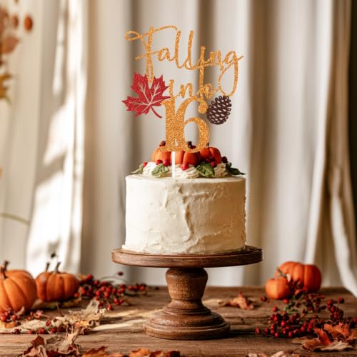 Orange Glitter Falling Into Cake Topper - 16th Birthday Autumn Celebration - Rustic Harvest Party Supplies - Variation: Orange-16
