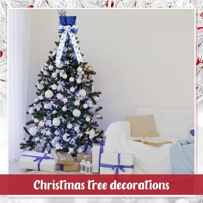 Poen Christmas Tree Topper Top Hat Sequins with Bow Ribbon - Royal Blue