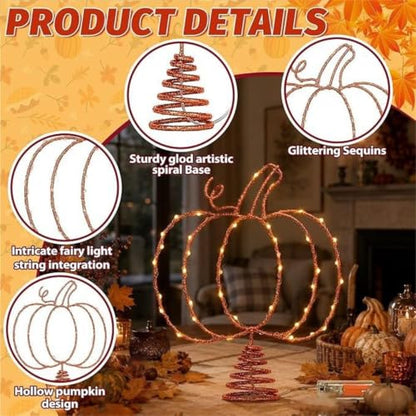 Halloween Pumpkin Tree Topper with LED Lights, Metal Hollow Design, 11.6 Inch