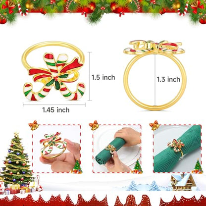 Christmas Candy Napkin Rings Set of 12 - Holiday Metal Table Decor with Crutch Variation