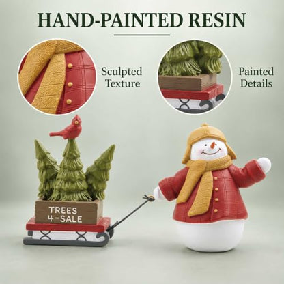 Snowman Christmas Figurine Pulling Tree Sled - 6.1 Inch Holiday Decor