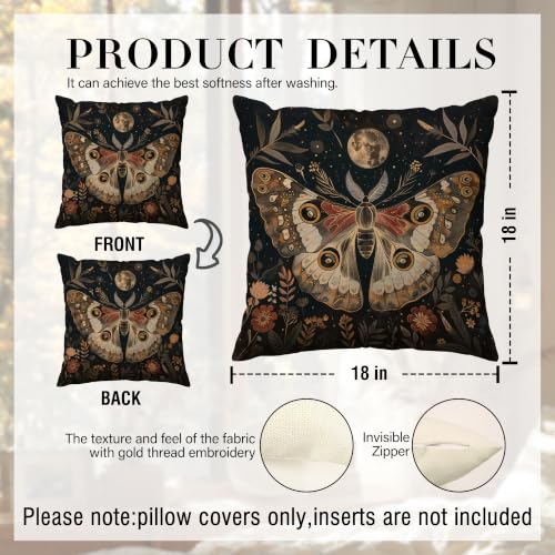 Witchy Moth Moon Throw Pillow Cover 18x18in - Gothic Gothic Home Decor - Variation of Witchy Moth Moon Pillow Covers