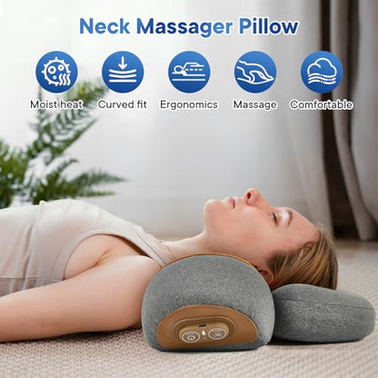 Cordless 3-in-1 Neck Massage Pillow with Heat, Traction & Auto Mode - Gray