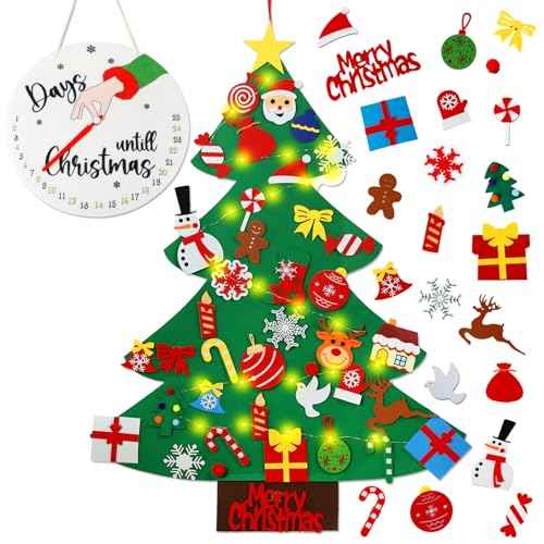 Advent Calendar 2025, Felt Christmas Tree for Kids Advent Calendar Countdown with 40 pcs DIY Xmas Tree Detachable Ornaments and String for Xmas Decorations Gift for Toddlers