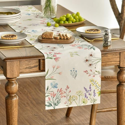 Artoid Mode Daisy Tulip Spring Table Runner - 13 x 90 Inch Beige Home Decor