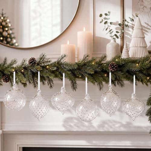 Seenelling 9 Pack Clear Christmas Glass Ball Ornaments Teardrop Silver Variation