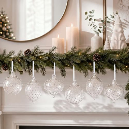 Seenelling 9 Pack Clear Christmas Glass Ball Ornaments Teardrop Silver Variation