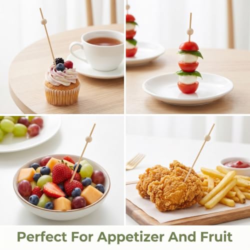 1500 Pack Wooden Cocktail Picks with Ball Top - 4.7 Inch Food Skewers for Drinks & Appetizers
