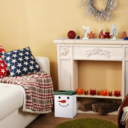 Snowman Christmas Wastebasket Home Decor - Wooden Trash Can