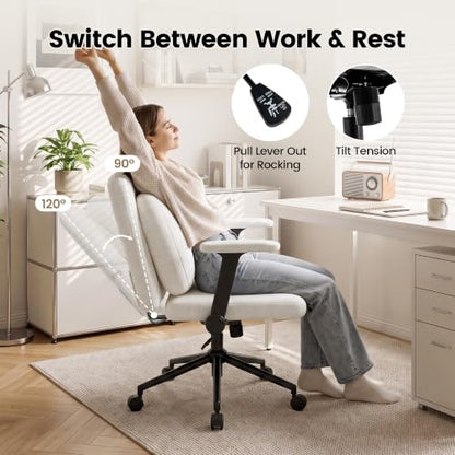 Beige Ergonomic Cross-Legged Office Chair with Lumbar Support & Flip Arms