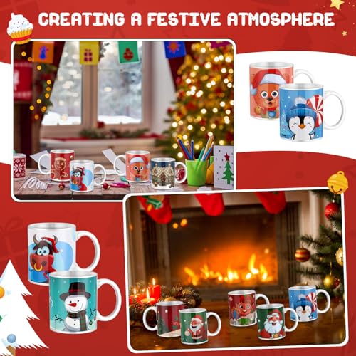 12 Pack Christmas Ceramic Coffee Mugs Set 11 oz Holiday Drinkware with Handle