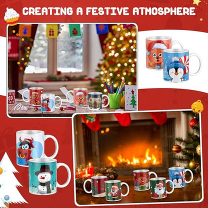 12 Pack Christmas Ceramic Coffee Mugs Set 11 oz Holiday Drinkware with Handle