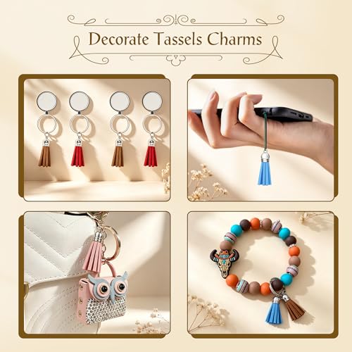 Multi Color Key Chain Tassel Charm Set for Jewelry Making - 25 Colors, Faux Leather