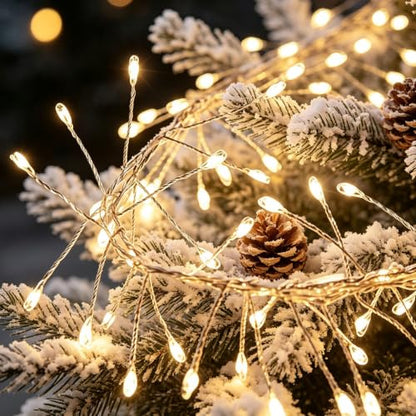 Warm White Copper Wire Firecracker String Lights - 120 Bulbs, Battery Powered
