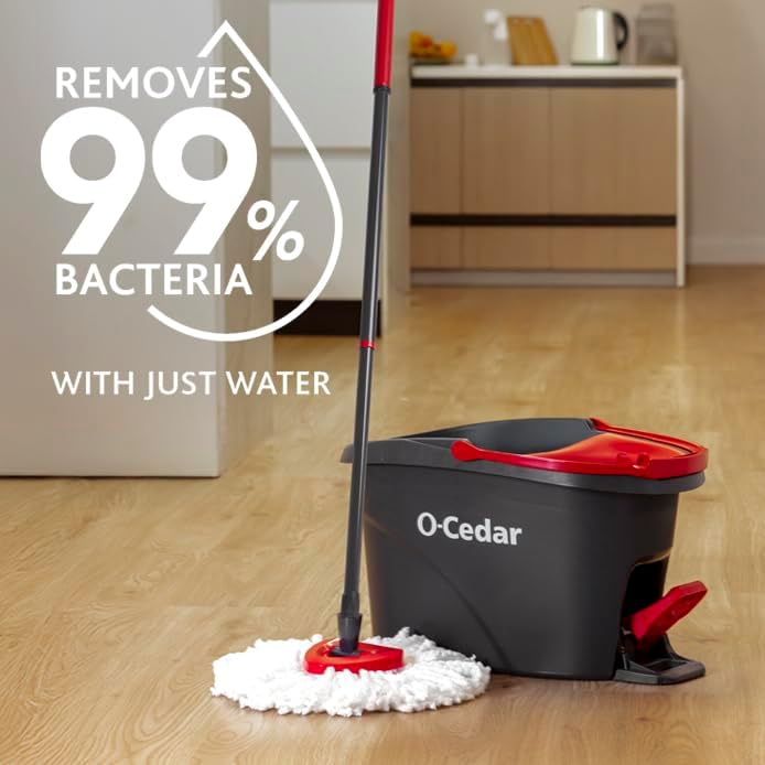 O-Cedar EasyWring Microfiber Spin Mop - Complete Floor Cleaning System with 4 Extra Refills