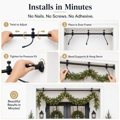 Adjustable Garland Hanger for Front Door Frame 31.5-80.7 Inches - Damage-Free Support
