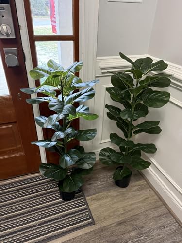 Faux Fiddle Leaf Fig Trees 40 Inch 2 Pack Indoor Floor Plants - Green-40"